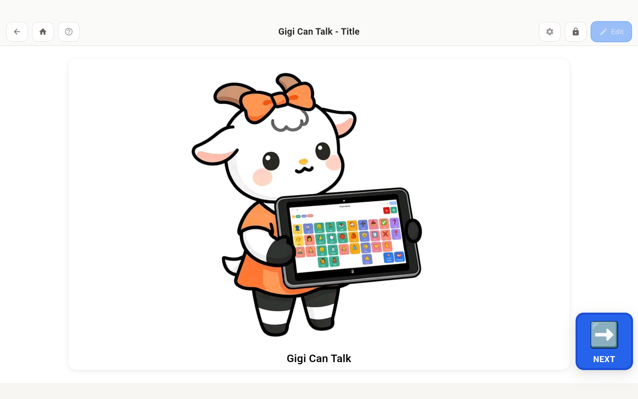 The Gigi Can Talk story open in the nanoGOAT AAC app.