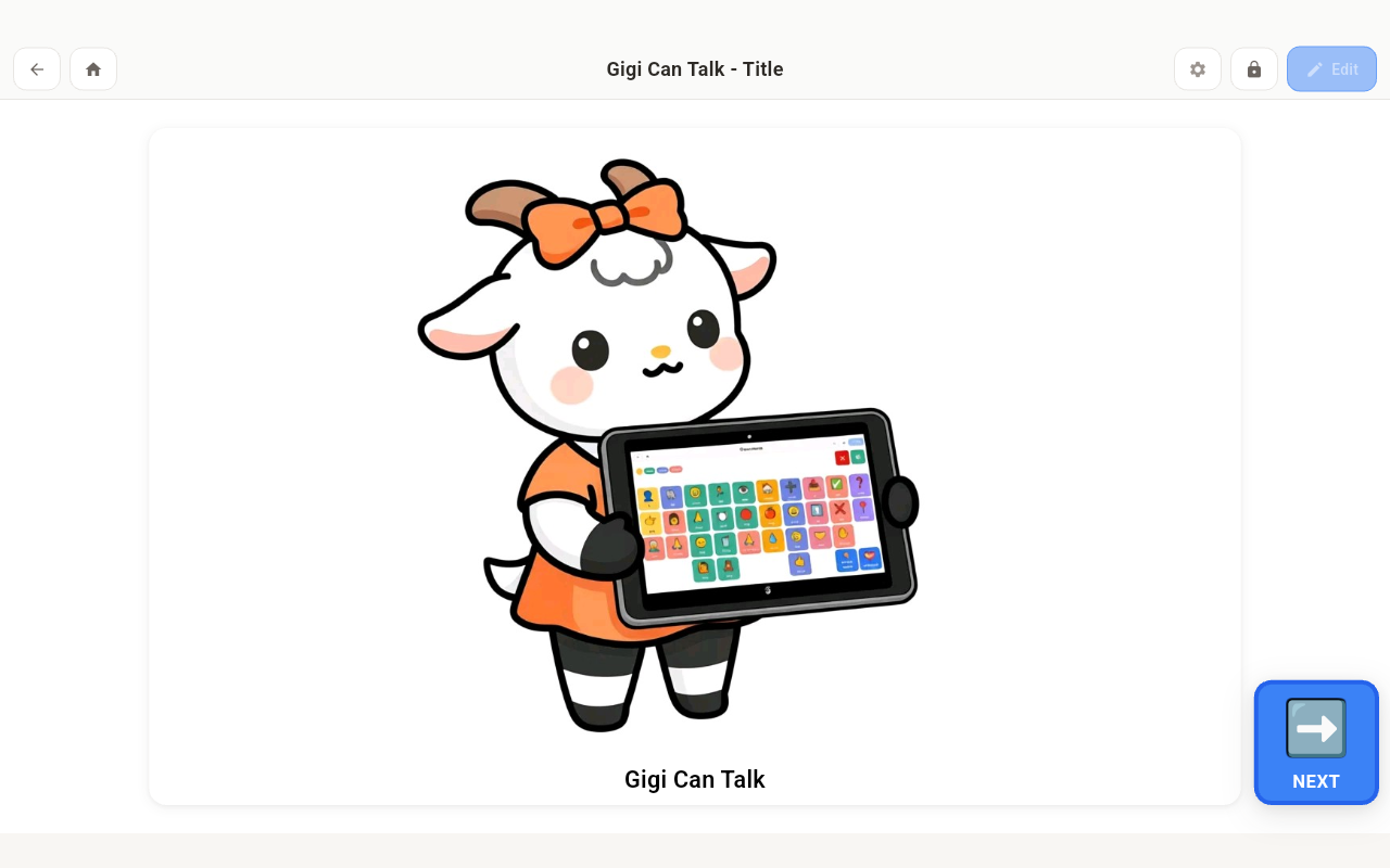 Gigi Can Talk social story displayed inside the nanoGOAT app.